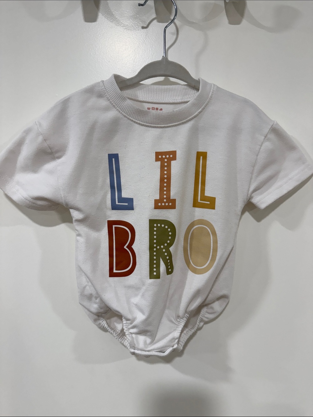 Lil Bro White Kids Short Sleeve Bubble with Colorful Lettering 3-6M